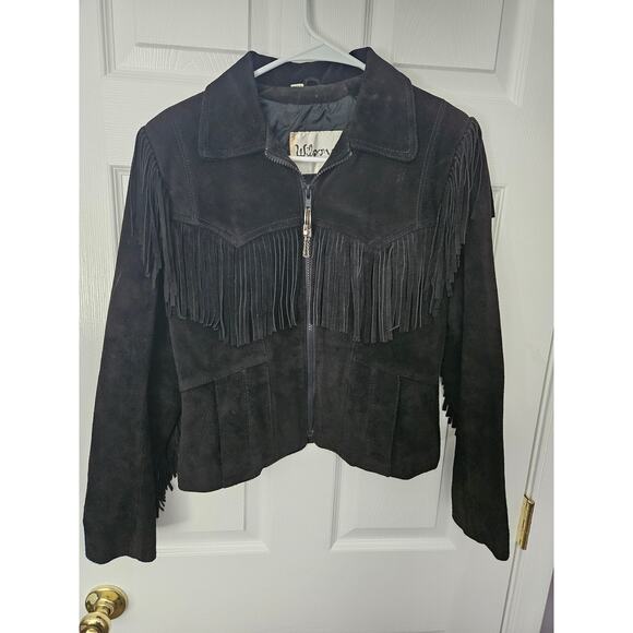 Wilson's leather Jackets & Blazers - Vintage Wilsons Leather Suade Women's Fringe Moto Jacket Size 10 80s Motorcycle